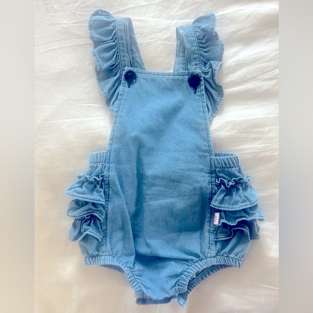 Ruffle Butts Denim Overall Romper Baby Girl 3-6 months